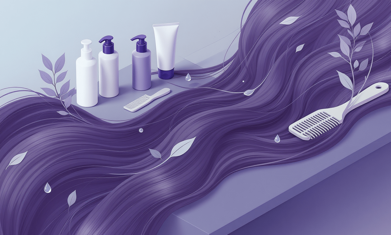 Como fazer o cabelo parar de cair entendendo a queda de cabelo 16 Produtos para queda de cabelo organizados em mesa moderna, fios saudáveis, folhas e gotas simbolizando como fazer o cabelo parar de cair