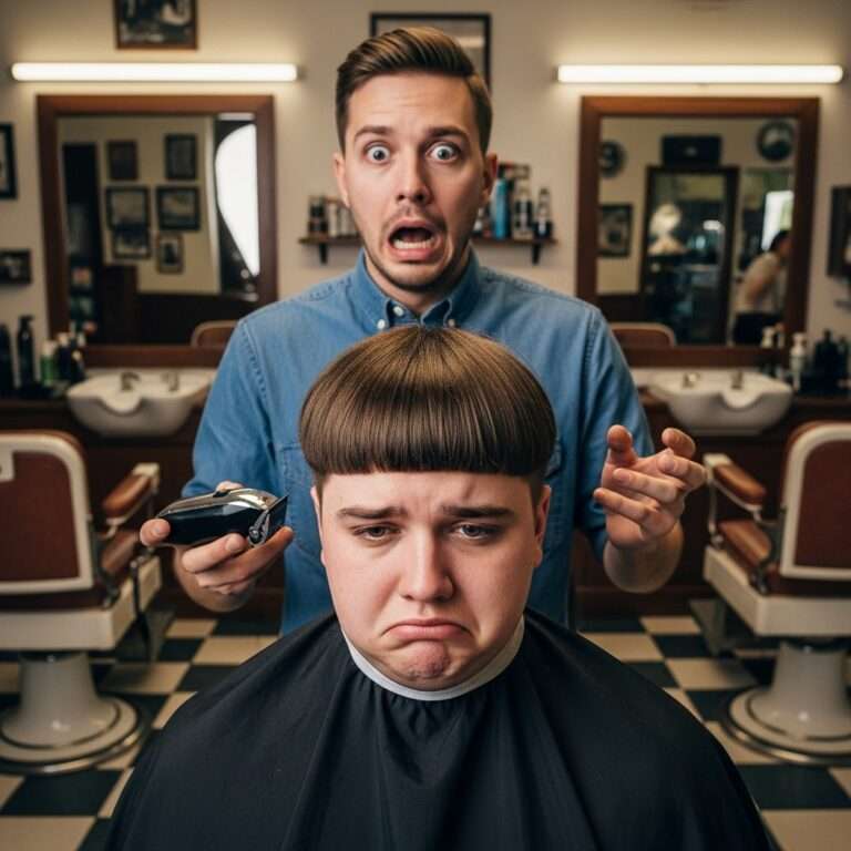 Barbeiro homem fazendo um corte ruim