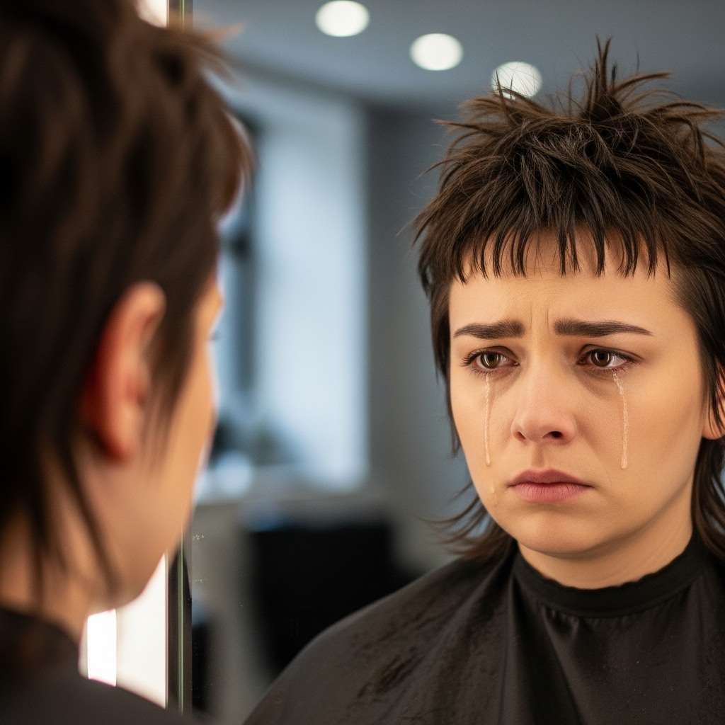 Mulher chorando com cabelo ruim