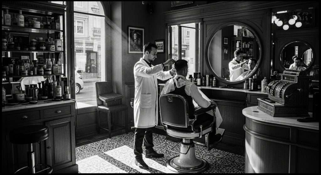 Barbearia de 1930 mostrando a origem do visagismo
