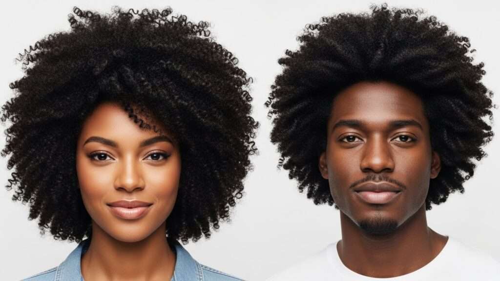 Homem e mulher com o cabelo crespo