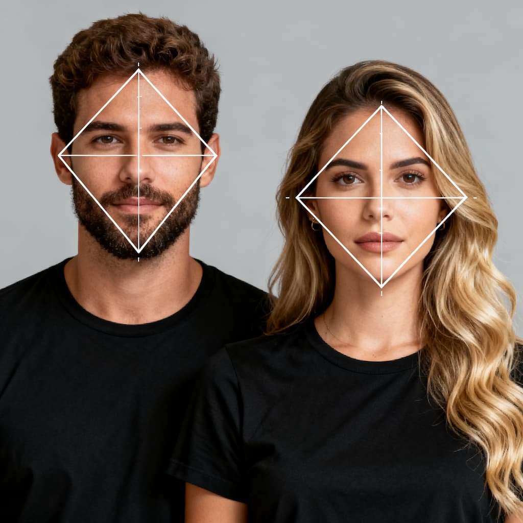 Representação do formato de rosto diamante no visagismo