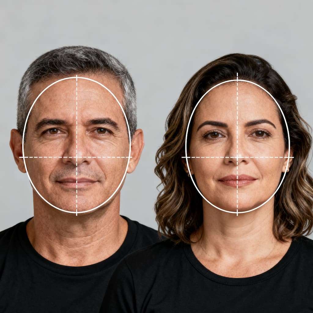 Representação do formato de rosto oval no visagismo