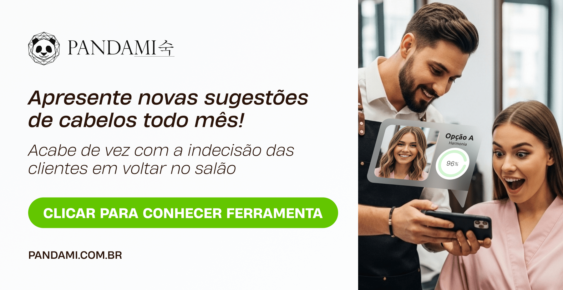 Cabeleireiro apresentando novo corte de visagismo feminino, gerado com a PandaMi