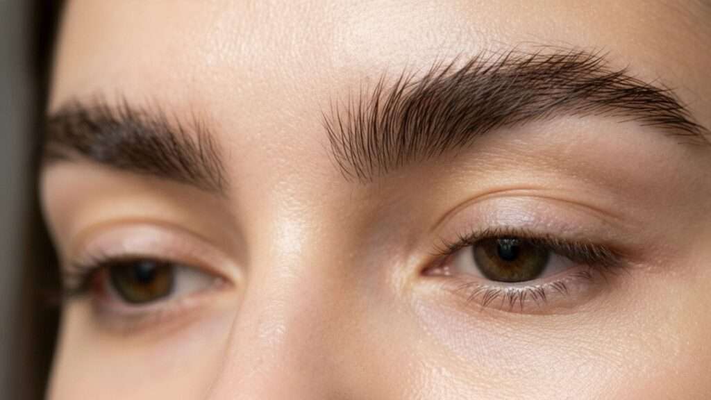 Mulher com estilo de sobrancelha fluffy brow