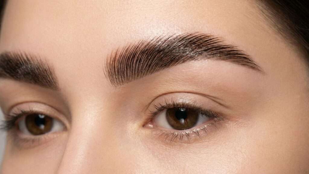 Mulher com estilo de sobrancelha arrepiada