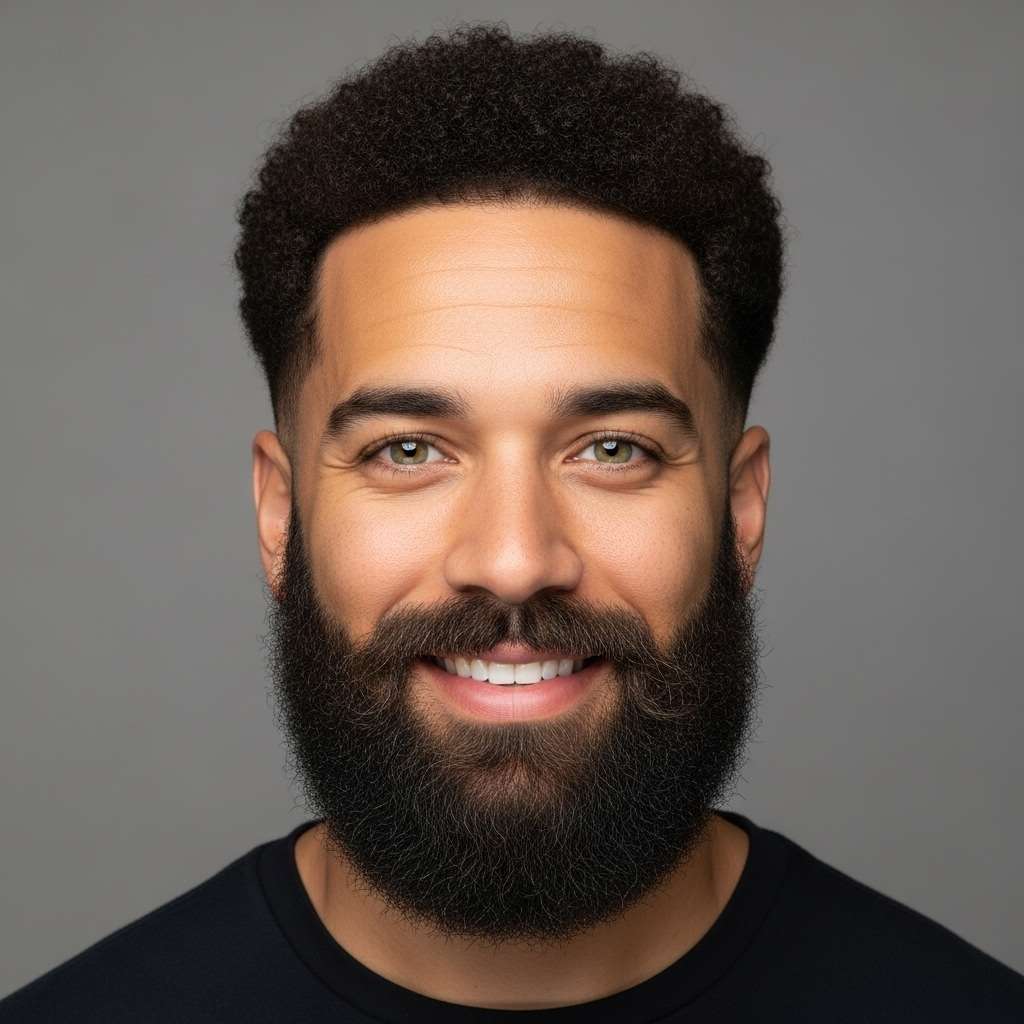 Homem com visagismo de barba, para formato de rosto coração