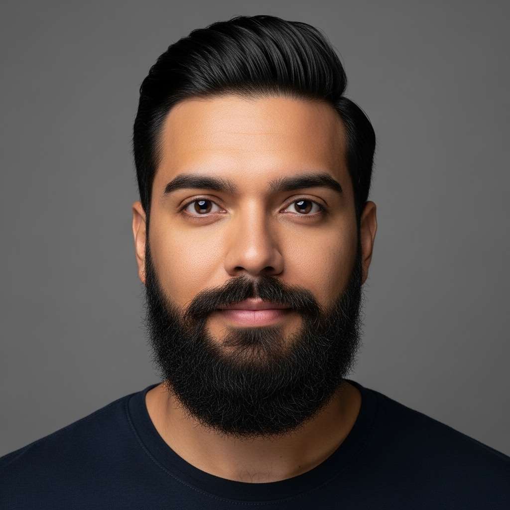 Homem com visagismo de barba, para formato de rosto diamante