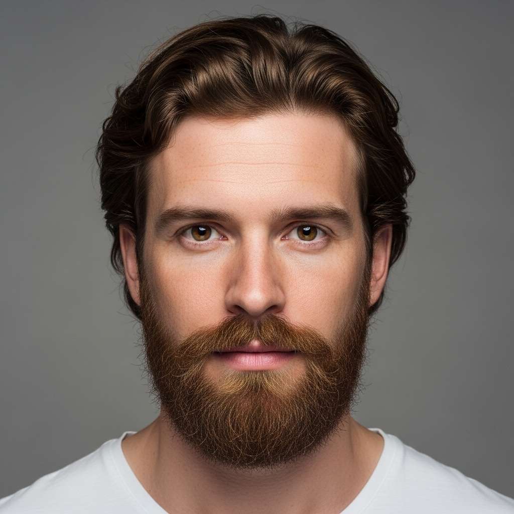 Homem com visagismo de barba, para formato de rosto oval