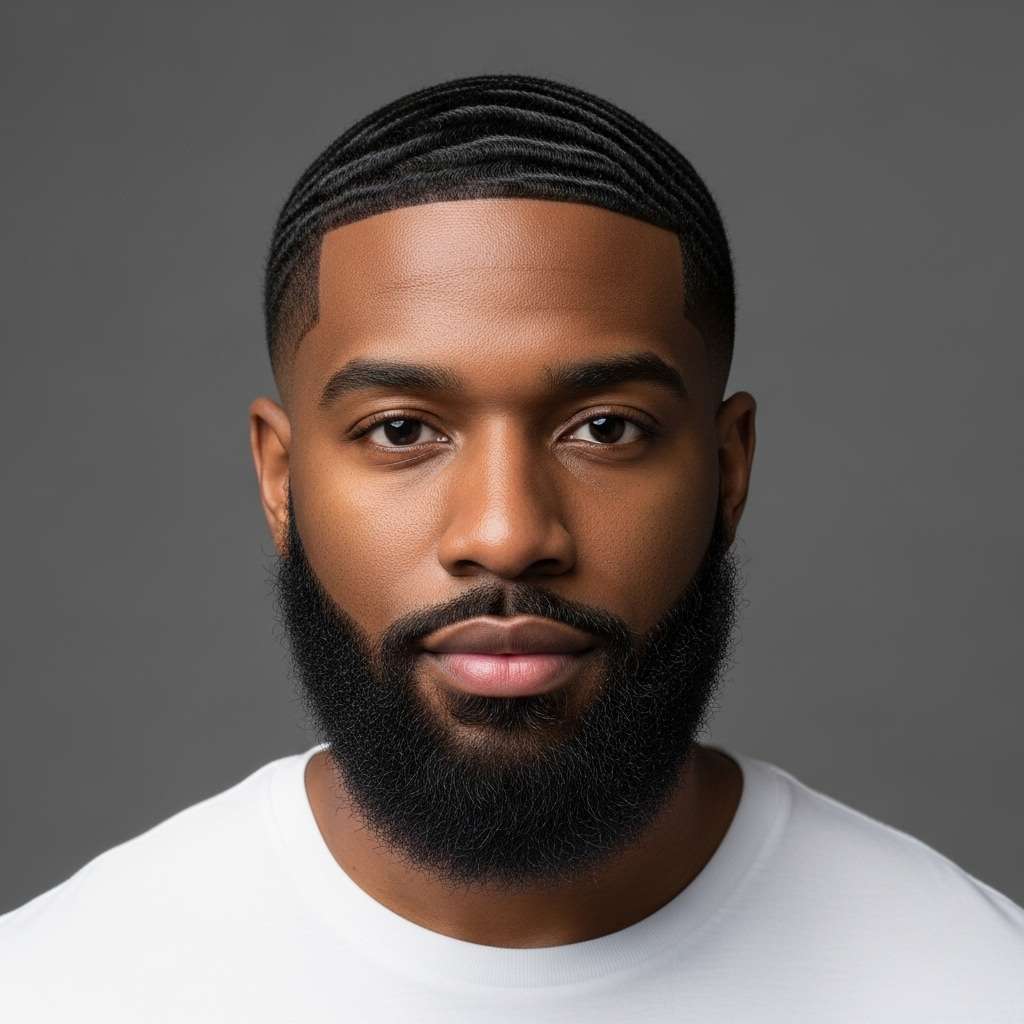 Homem com visagismo de barba, para formato de rosto quadrado