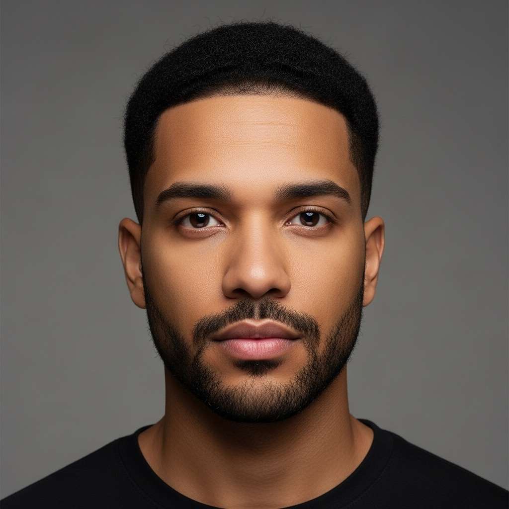 Homem com visagismo de barba, para formato de rosto triangular