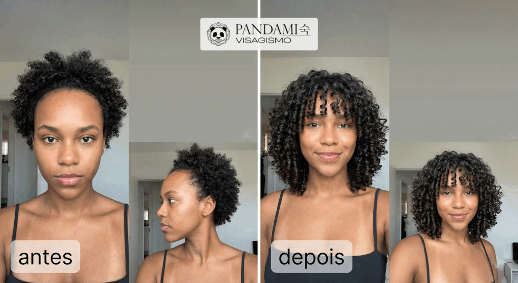 Visagismo Feminino Antes e Depois para Rosto formato Coração ou triângulo invertido