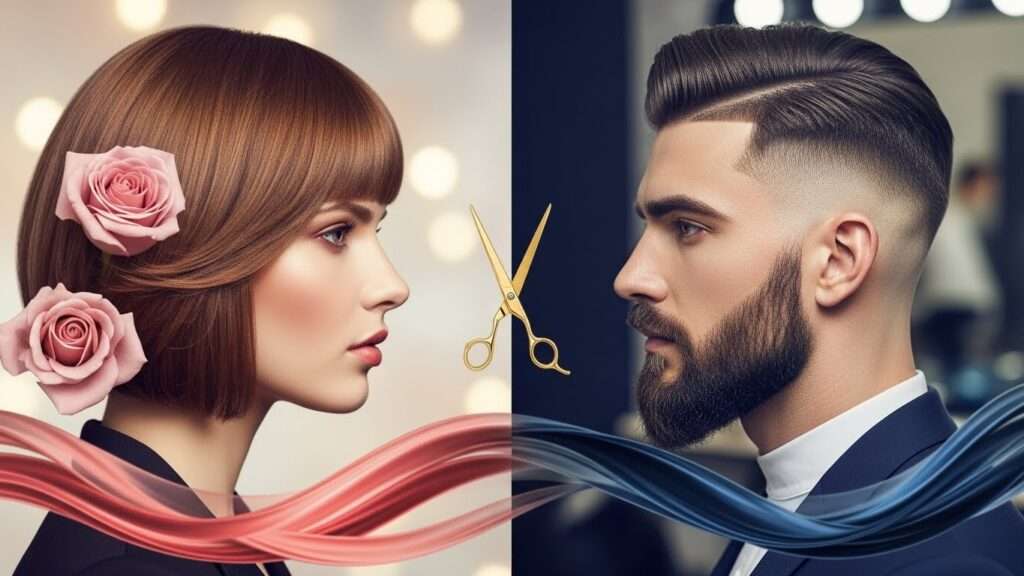 Visagismo cabelo feminino e masculino lado a lado