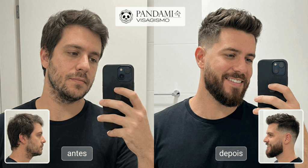 Antes e Depois Visagismo Masculino em Rosto Oval