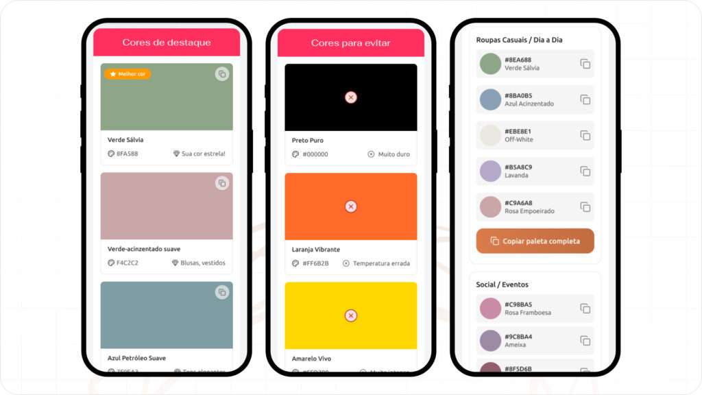 Página de resultado da colorimetria com ia do app pandami