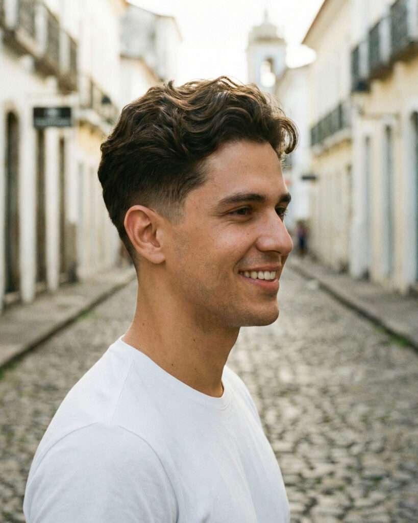 Homem brasileiro com o tipo de cabelo ondulado (2A-2C)