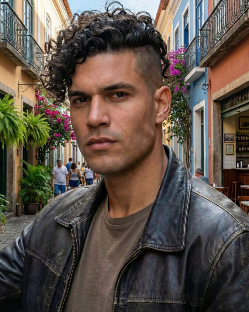homem com corte de cabelo undercut com cachos médios