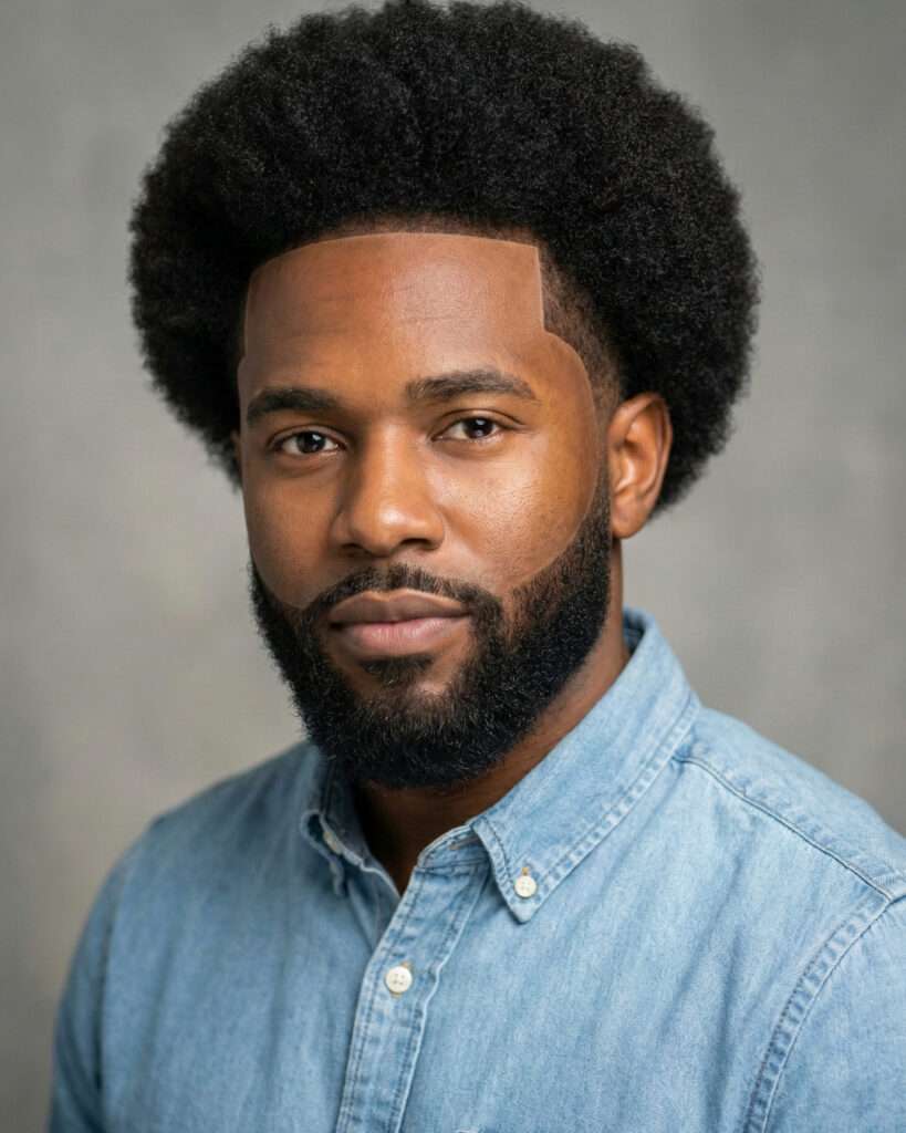 homem com corte de cabelo  masculino afro com shape up