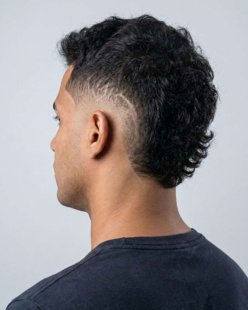 Homem com corte de cabelo degradê burst fade