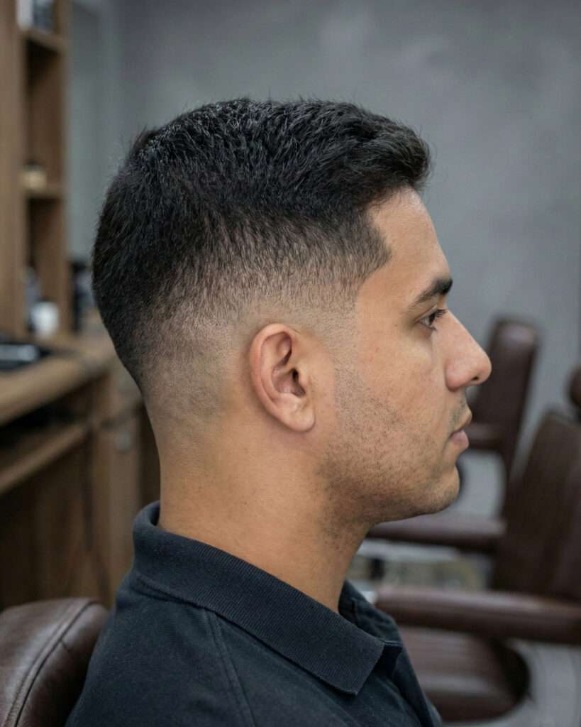 Homem com corte de cabelo degradê shadow fade