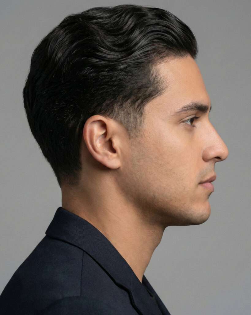 Homem com corte de cabelo degradê taper fade