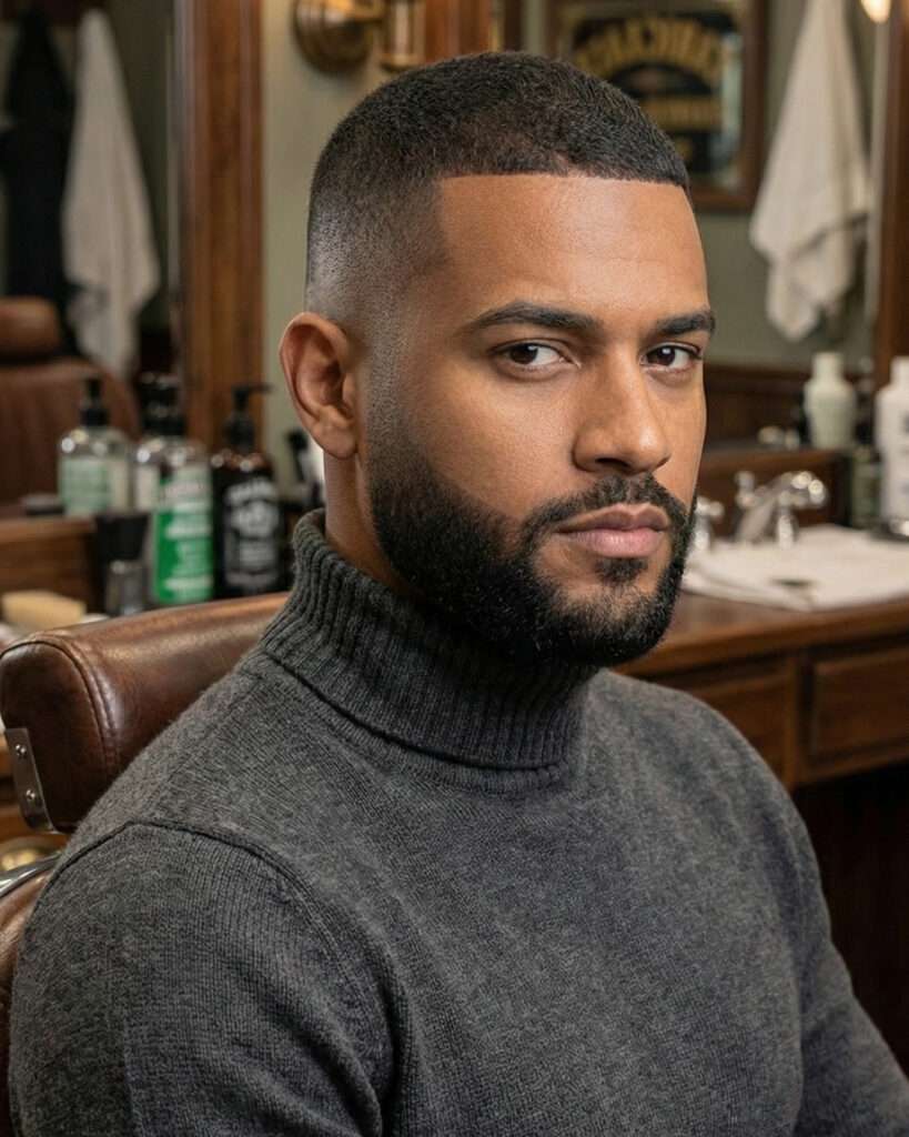 Homem com corte de cabelo degradê com barba