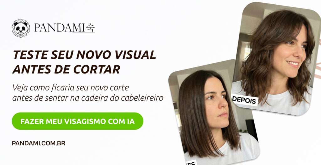 Mulher antes e depois de fazer o visagismo com IA da Pandami