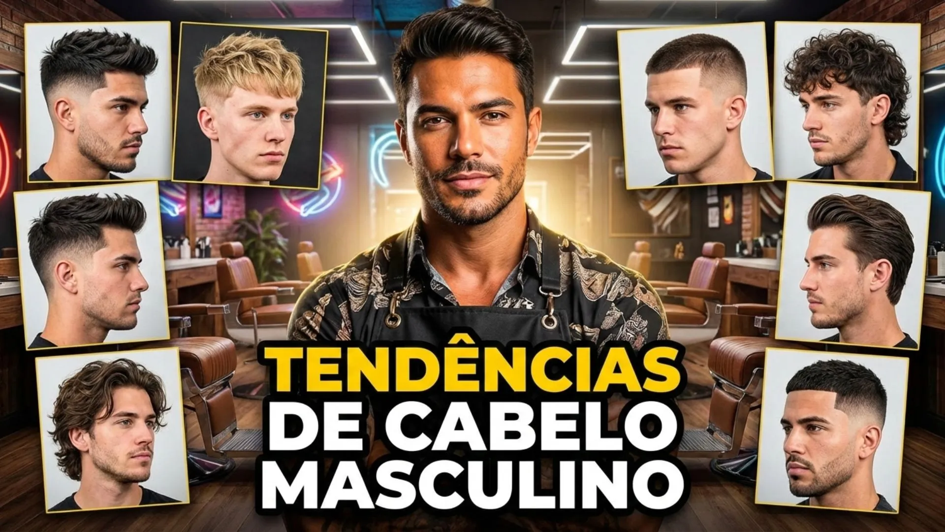 Um barbeiro no centro mostrando as tendencias de cortes de cabelo masculino 2026